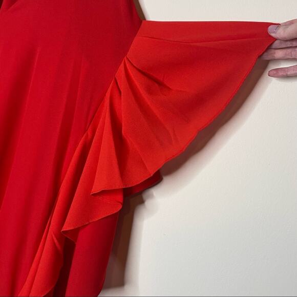 Badgley Mischka Dress Everly Ruffle Sleeve Party Red Polyester Womens Size XS - Picture 4 of 6